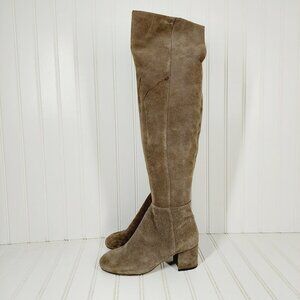 Halogen Over the Knee Taupe Tan Suede Leather Elastic Heeled Tall Boots B156